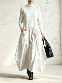 Ilaria | Vestido maxi oversize de cuello alto con bolsillos