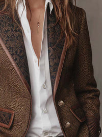 Blazer de Mujer de Espiguilla con Paneles Estampados