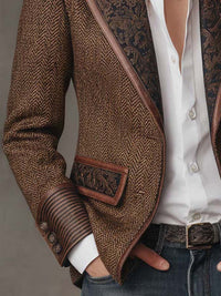Blazer de Mujer de Espiguilla con Paneles Estampados