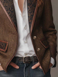 Blazer de Mujer de Espiguilla con Paneles Estampados