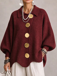 Loredana | Cárdigan Oversize Canalé con Bajo Festoneado, Burdeos
