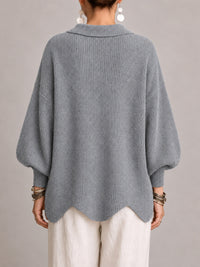 Rosanna | Cárdigan Oversize Canalé con Bajo Festoneado, Gris