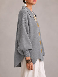 Rosanna | Cárdigan Oversize Canalé con Bajo Festoneado, Gris