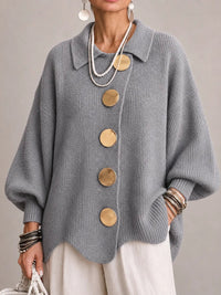 Rosanna | Cárdigan Oversize Canalé con Bajo Festoneado, Gris