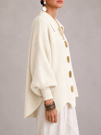 Gemma | Cárdigan Oversize Canalé con Bajo Festoneado, Marfil