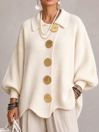 Gemma | Cárdigan Oversize Canalé con Bajo Festoneado, Marfil