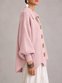 Clelia | Cárdigan Oversize Canalé con Bajo Festoneado, Rosa Empolvado