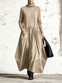 Ilaria | Vestido maxi oversize de cuello alto con bolsillos