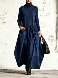 Ilaria | Vestido maxi oversize de cuello alto con bolsillos
