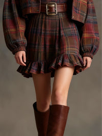 Vestido Mini Vintage de Cuadros y Rayas con Chaqueta Ancha (incluye cinturón)