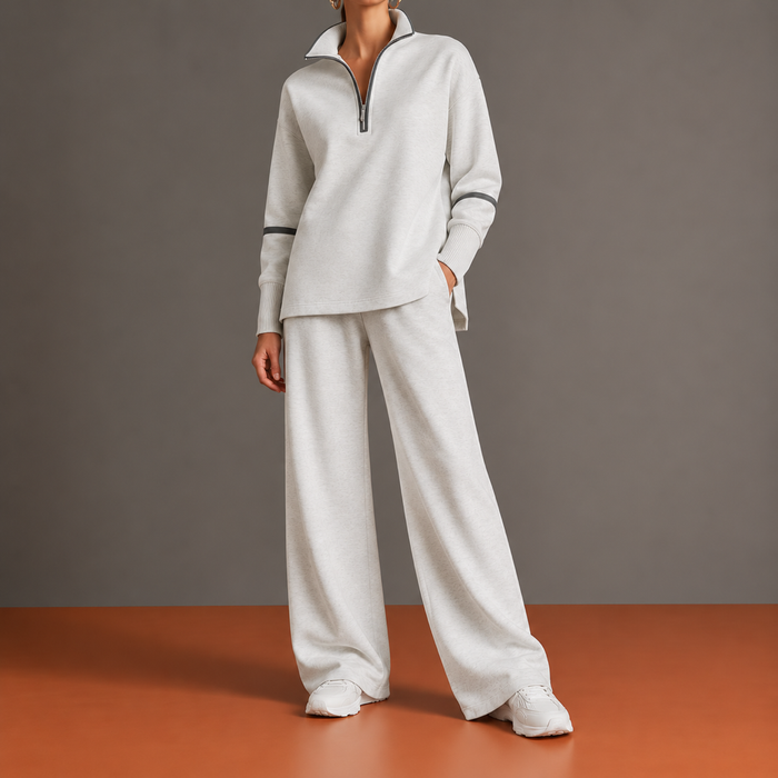 Agnese | Conjunto con Media Cremallera, Bajo Asimétrico y Pantalón Palazzo