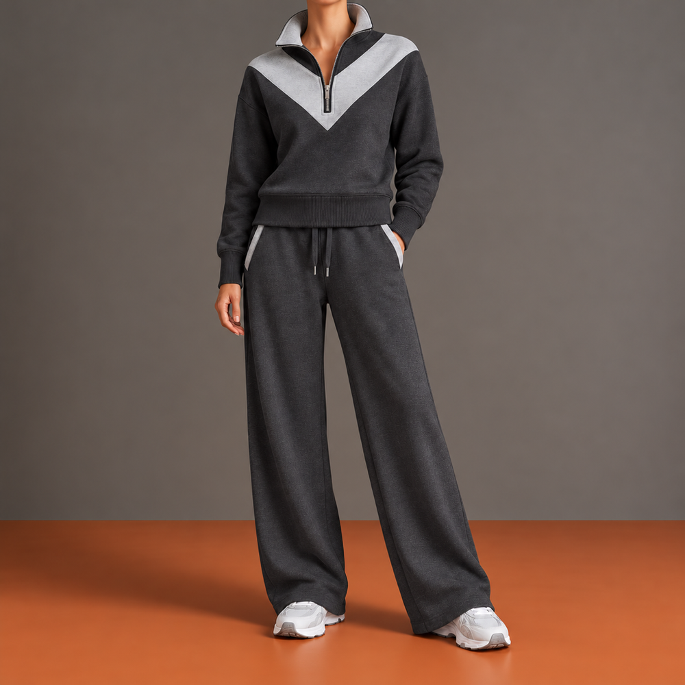 Diamante | Conjunto con Media Cremallera, Inserto en V y Pantalón Ancho