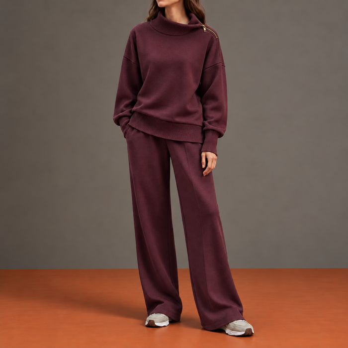 Maristella | Conjunto con Cuello Alto Abierto, Cremallera en el Hombro y Pantalón Ancho