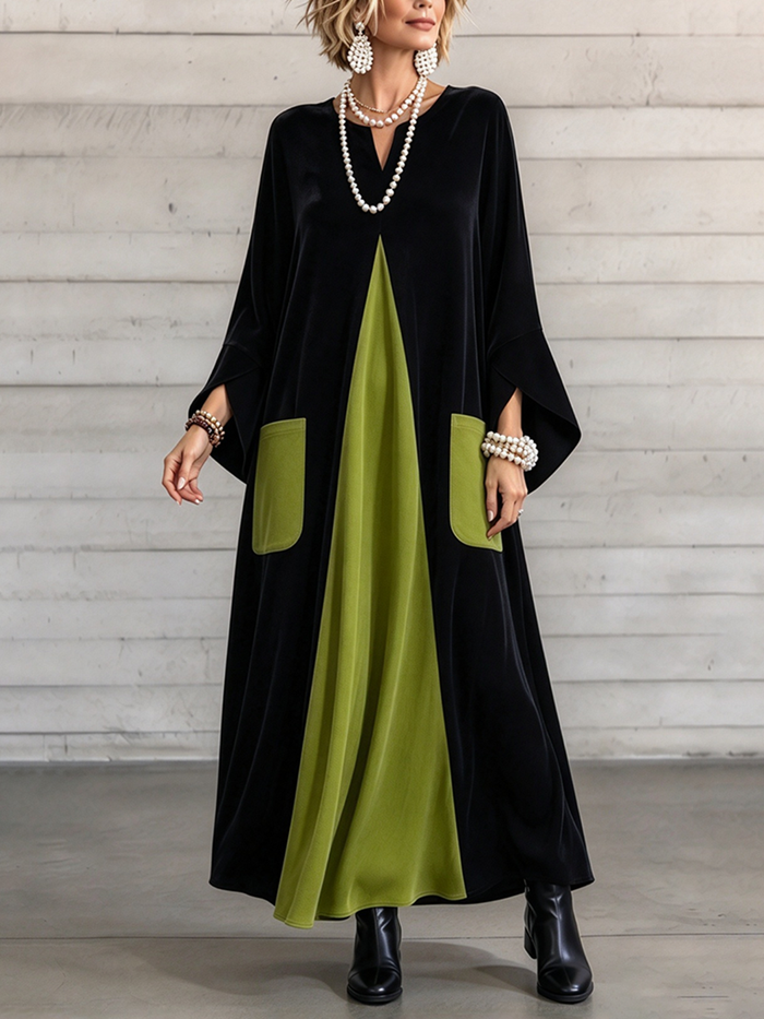 Gisella | Vestido de terciopelo color block elegante y artístico