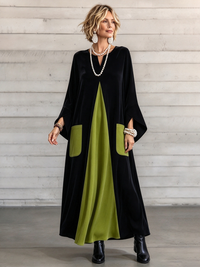 Gisella | Vestido de terciopelo color block elegante y artístico