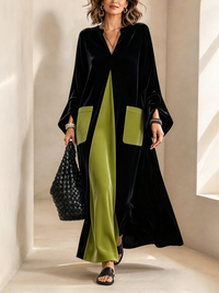Gisella | Vestido de terciopelo color block elegante y artístico