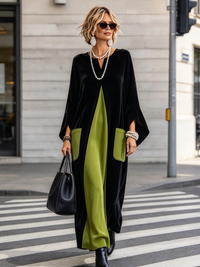 Gisella | Vestido de terciopelo color block elegante y artístico