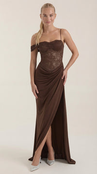 Vestido Largo con Corsé de Encaje y Diseño de Un Hombro Giselle