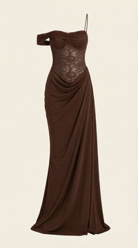 Vestido Largo con Corsé de Encaje y Diseño de Un Hombro Giselle